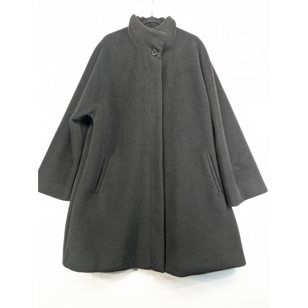 Hilary Radley Alpaca Wool Swing Coat Charcoal Grey Funnel Neck Made in Peru L XL